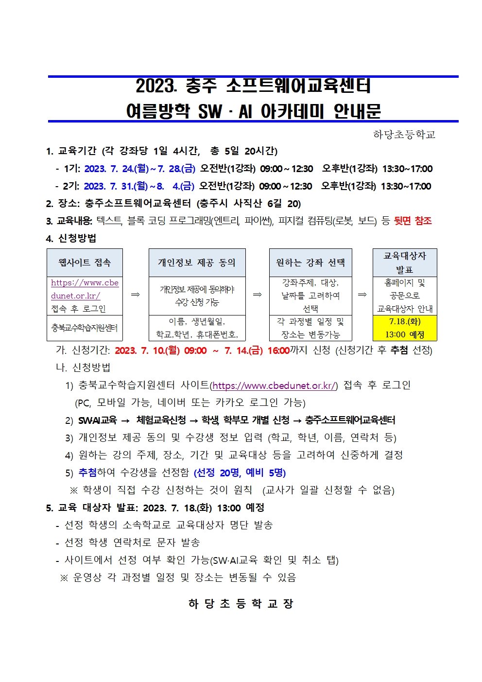 2023. 여름방학 SW·AI 아카데미 가정통신문001